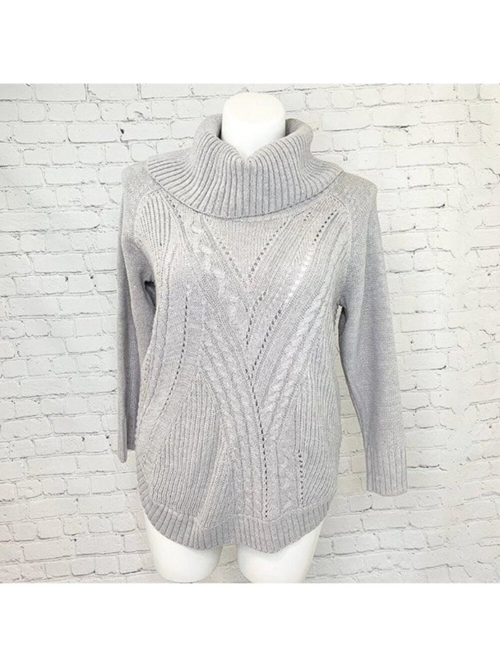 HAMPSHIRE STUDIO COZY GRAY COWL NECK, RAISED SIDE SWEATER - LARGE
